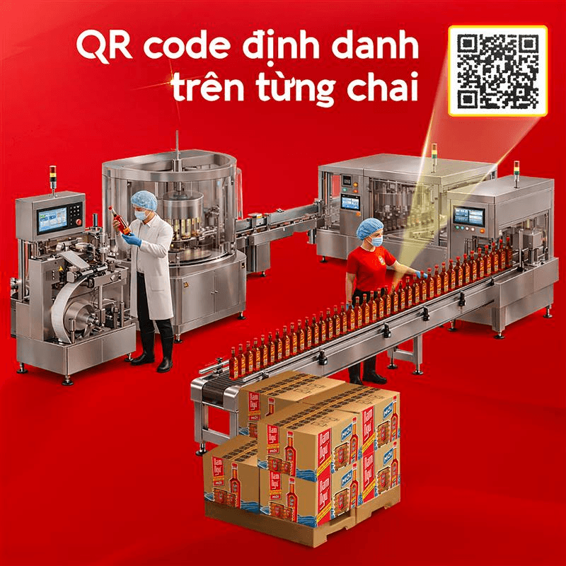 Quy trình đóng chai nước mắm Nam Ngư khép kín với công nghệ QR Code định danh.