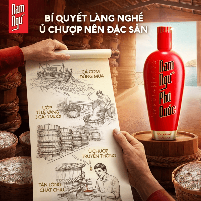 Nam Ngư Phú Quốc 42 độ đạm mang đến những giọt mắm cốt thơm nồng, đậm vị.